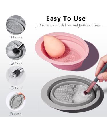 2 Pack Silicon Makeup Brush Cleaner Mat & Bowl Scrubber - Portable Washing Tool for Brushes, Sponges & Puffs (Gray & Pink) - Buy Online on GoSupps.com