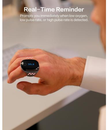 Vibeat OxyRing - Bluetooth Continuous Oxygen Monitor | Wearable Pulse Oximeter with Real-time Alerts & Free PC Reports for 16hrs Oxygen & Heart Rate Tracking - Buy Online on GoSupps.com