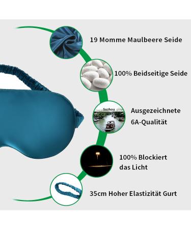 Yunchi 100% Silk Eye Mask for Men & Women - Comfortable Bio Satin Sleeping Mask 19 Momme Pure Mulberry Fabric Peacock Blue - Buy Online on GoSupps.com