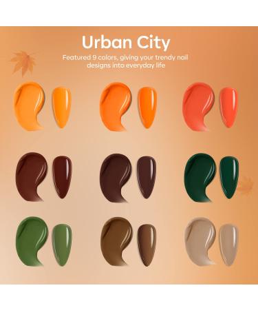 Modelones Fall Gel Nail Polish Set - 9 Colors Orange Green Yellow Solid Gel Polish Brown Red Pudding Gel | Upgraded Crme Manicure Palette | Soak Off LED Nail Art Kit | Salon Quality DIY with Pro Nail Brush - Urban City - Buy Online on GoSupps.com