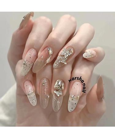 Handmade Armor Wearing Romantic and Fairy Butterfly Ice Transparent Advanced Long Nail Beauty (Size : S)