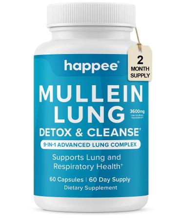Mullein Leaf Extract for Lung Detox & Cleanse - Natural Lung Cleanse for Smokers - 9-in-1 Lung Health Supplement with Marshmallow Root Echinacea Licorice & More 60 Capsules