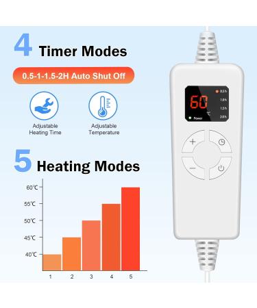 Riogoo Electric Heating Pillow for Back Pain Relief - 30x60cm Soft Cushion 5 Heat Levels & 4 Timers (Neck & Shoulders) - Blue - International Shipping Available - Buy Online on GoSupps.com