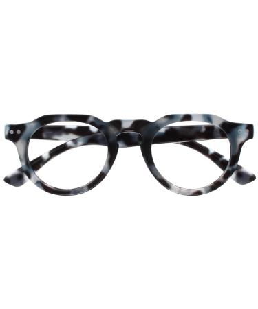 Opulize Rio Reading glasses with blue light filter - flattened frame - women & men - spring hinges - B53-1 +1.50 Magnification shiny blue tortoise