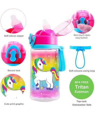 Home Tune 18oz Cute Unicorn Water Bottle with Straw for Girls - BPA Free Tritan, Leak Proof, One Click Open Flip Top, Easy to Clean, Soft Carry Loop - Buy Online on GoSupps.com