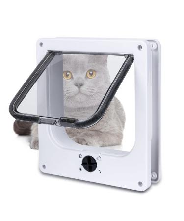 Upgraded Version EGETOTA Cat Doors Flap, Magnetic Pet Door with 4 Way Locking for Interior Exterior Doors, Weatherproof Pet Door for Cats Doggie Kitties & Kittens, Easy Installation (White, M) Medium White