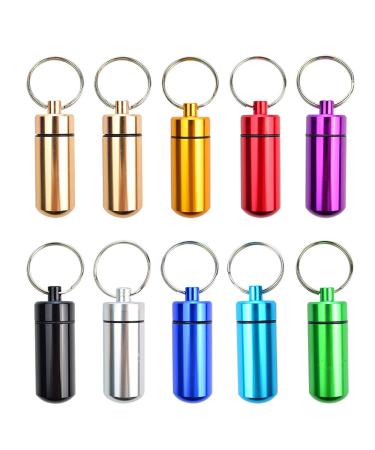 10 Pcs Portable Pill Case Bantoye Waterproof Aluminum Pill Holders Storage Drug Container with Keychain for Outdoor Camping Traveling Multicolor