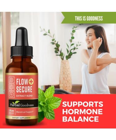 Herbal Goodness Flow Secure 1oz Supplement - Menstrual Cycle Support for Women | Mood Hormone & Metabolism Health - Buy Online on GoSupps.com