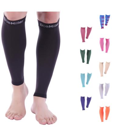 Doc Miller Premium Calf Compression Sleeve 1 Pair 20-30mmHg Graduated Support for Sports Running Circulation Recovery Shin Splints Varicose Veins (Black, Large) Black Large