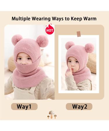 Mamunu Girls Winter Hat - Cute Pink Knit Beanie with Pompom & Fleece Lining for Ages 2-5 - Warm Shawl Cap for Children - Buy Online on GoSupps.com