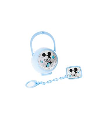 Disney Baby - pacifier chain with clip and pacifier box in silver - perfect as a gift idea for baptism or birthday - Mickey -Maus design sky blue