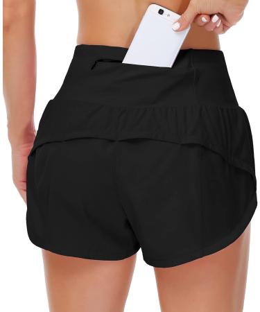 Origiwish Women's High Waisted Running Shorts with Liner - Quick Dry Athletic Workout Shorts with Zipper Pockets - Small Black - Buy Online on GoSupps.com