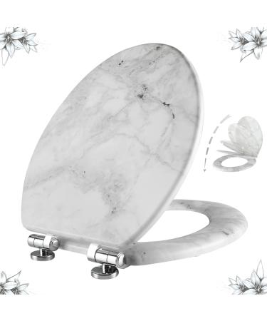 Angel Shield Marble Toilet Seat Durable Molded Wood with Quiet Close,Easy Clean Quick-Release Hinges (Elongated,Gray Marble) Elongated-18.5 Gray Marble-Elongated