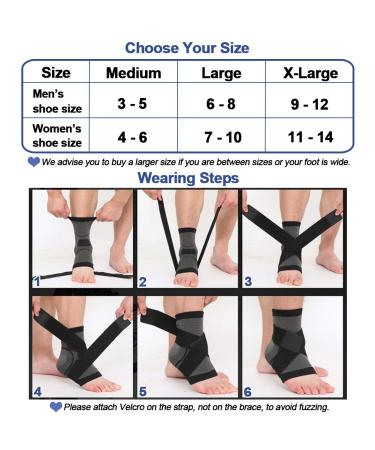 Beister 1 Pair Ankle Brace Compression Support Sleeve for Women and Men Elastic Sprain Plantar Fasciitis Foot Socks for Injury Recovery Joint Pain Achilles Tendon Heel Spurs XL (Pack of 2) Gray & Black - Buy Online on GoSupps.com