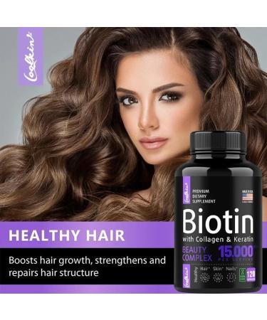 Biotin 15000mcg (120 Capsules) with MSM Collagen Keratin - Anti-Aging for Hair Skin and Nails - Buy Online on GoSupps.com
