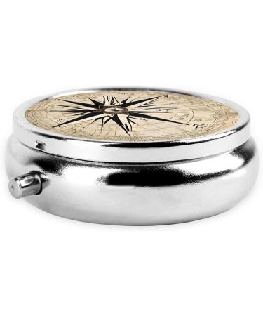Compass Map Nautical Round Pill Box | 3 Compartment Travel Organizer for Vitamins & Medicine - Buy Online on GoSupps.com