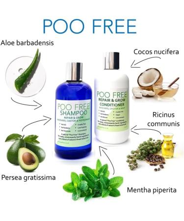 99% NATURAL - SHAMPOO - REPAIRS AND GROWS - ALOE VERA CASTOR AVOCADO & MINT - 250 ml - by POO FREE. Sulfate Free Paraben Free. Concentrated. pH Balanced Gentle Suitable for Sensitive Skin. - Buy Online on GoSupps.com