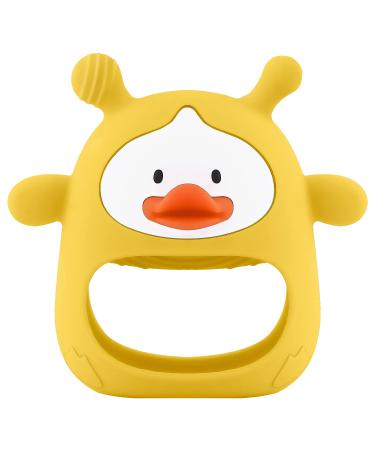 Silicone Baby Teether Toy for Infants 3+ Months  Duck Baby Chew Toys for Sucking Needs  Anti-Drop Silicone Mitten Teething Toy for Soothing Sore Gums  BPA Free and Easy to Clean Yellow