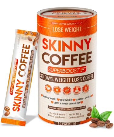 Skinny Coffee Super Boost Weight Loss Protein Powder Sugar-Free Keto Vegan Coffee Supports Energy & Metabolism Weight Loss Coffee Diet 1 Cup - 30 Pieces
