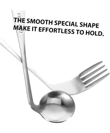 Lurrose Left Handed Cutlery Set - Angled Spoon & Curved Training Fork - Stainless Steel Baby Feeding Utensils - 17x4.5cm Silver - Buy Online on GoSupps.com