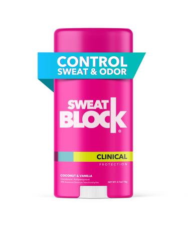 SweatBlock Deodorant for Women | Clinical Antiperspirant 48 Hour Sweat & Odor Protection Coconut & Vanilla Coconut & Vanilla 2.7 Ounce (Pack of 1)