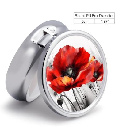 Round Poppy Flower Pill Box - 3 Compartment Portable Medicine Organizer | Decorative Metal Pocket Pill Case - Buy Online on GoSupps.com