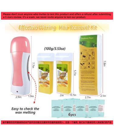 Roll-On Wax Hair Removal Kit with Honey Soft Wax Cartridges & Non-Woven Strips - Portable Pink Wax Heater for Women & Men - Depilatory Waxing Roller Set - Buy Online on GoSupps.com
