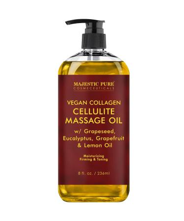 MAJESTIC PURE Cellulite Massage Oil - with Vegan Collagen & Stem Cells, Unique Blend of Massage Essential Oils - Anti Cellulite Oil Improves Skin Tightening and Firming, 8 fl oz 8 Fl Oz (Pack of 1)