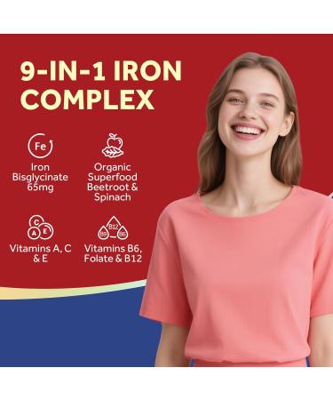 Doctor's Recipes Iron Supplement for Women 65 mg Iron Bisglycinate w/Vitamins C B6 Folic Acid & B12 Beet Root & Spinach Energy Production & Blood Health Stomach Friendly 30 Vegan Capsules - Buy Online on GoSupps.com