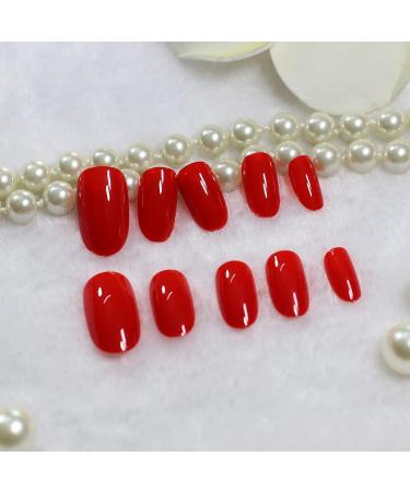 iMABC Medium Oval Glossy Blood Red Press on False Nails - Salon Quality Reusable Faux Ongles for Women & Girls - Buy Online on GoSupps.com