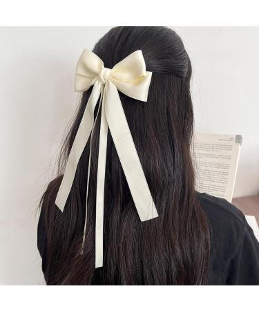 Double Layer Ribbon Bow Hair Clip Women Korean Bowknot Long Ponytail Clip Sweet Girls Hairpin Barrettes Headwear Gift Beige - Buy Online on GoSupps.com