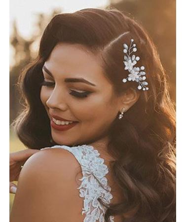 Catery Flower Bride Wedding Hair Comb Pearl Crystal Side Combs Leaf Bridal Hair Piece Clips Hair Accessories for Women and Girls