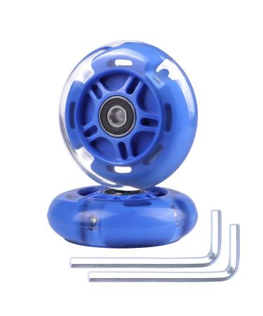 Gladeer 2-Pack 80mm 3-Wheeled Scooter Rear Wheels Light Up Inline Skate Replacement Wheels w/Bearings (Blue)