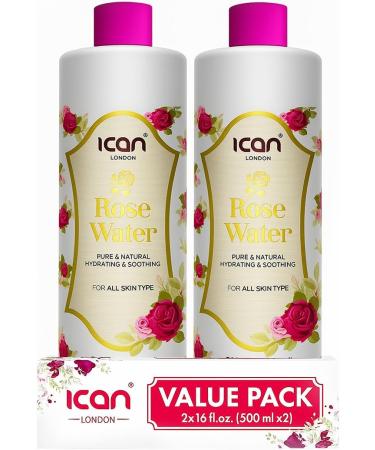 ican 100% Natural Rose Water Hydrating and Purifying pure rose water 2 x 500ml (1000ml)