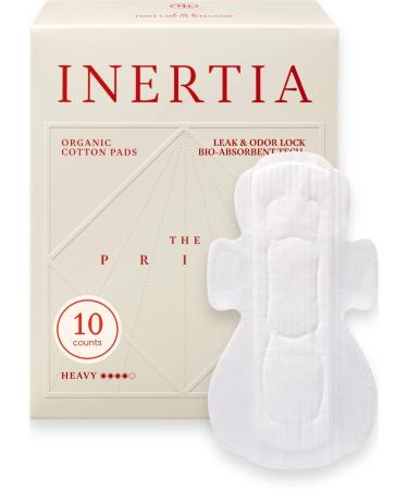 INERTIA Organic Pads for Women Heavy Absorbency (10 Count) - The Most Organic Pads with The Best Absorbency NO Petroleum-Based microplastic Chlorine Fragrance or Deodorant. (Pack of 1)