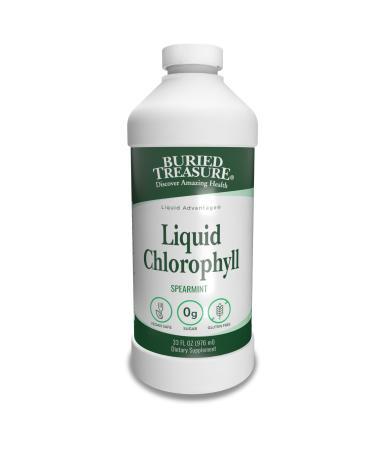 Buried Treasure Liquid Chlorophyll 100 mg, Dietary Supplement, Intestinal Digestive Support Natural Body Deodorant Vegan Non-GMO Alcohol Free, Spearmint Flavor 32oz