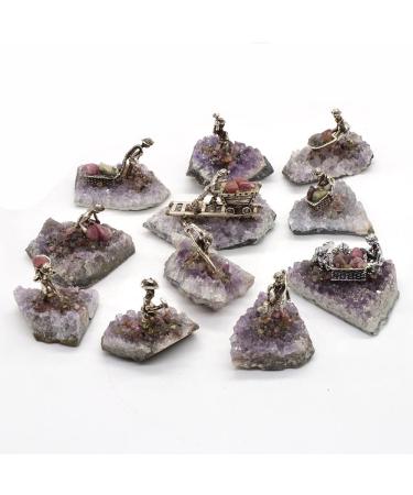 11PC / 1 Set Amethyst Geode Quartz Natural Crystals Absenteeism Hand Carved Gemstone Witchcraft Supplies Gift Stone Collection