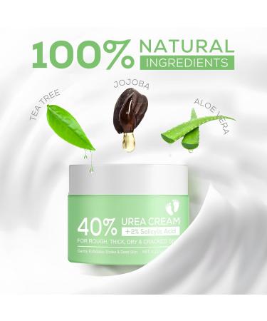 40% Urea Cream with 2% Salicylic Acid - Intensive Foot Cream for Dry Cracked Skin - Aloe Vera & Tea Tree - Exfoliates Dead Skin - 4.2 oz - Buy Online on GoSupps.com