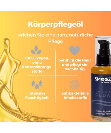 Smoozo Body Care Oil 100ml - Vegan Massage Oil for Dry Skin | Natural Skin Tightening & After Shaving Care - Pure Cedar Essence - Buy Online on GoSupps.com