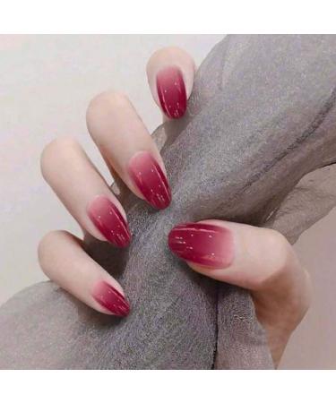 Brishow Sarg-Falsche Nails short artificial nails oval color gradient press nails full cover ballerina acrylic to stick on nails 24 pieces for women and girls