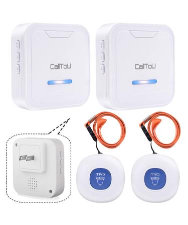 CallToU Caregiver Pager Wireless Call Button System Nurse Calling Alert for Elderly Seniors Patient 2 Plug-in Receivers 2 SOS Waterproof Transmitters/Buttons CC05 2-2