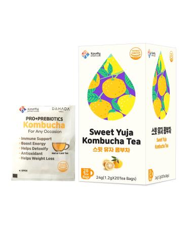 Kpurity Sweet Yuja Kombucha Tea 20 Tea Bags Probiotics Prebiotics Support Gut Health Immune System Antioxidant Sparkling Fermented Powder Mix Beverage Sweet Yuja 1 Box