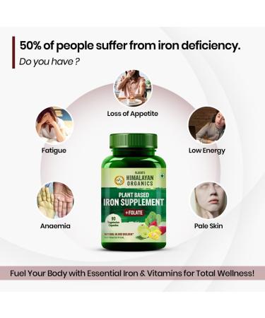 HIMALAYAN ORGANICS Organics Plant Based Iron Supplement with Folate | Improved Hemoglobin & Oxygen Capacity | Stomach Friendly | Boost Energy (90 Capsules) - Buy Online on GoSupps.com
