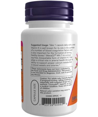 Now Foods Vitamin K-2 (MK7) Veg Capsules 100 mcg 60 Count Pack of 2 - Buy Online on GoSupps.com