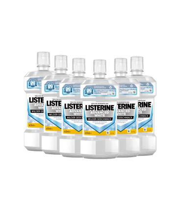 Listerine Advanced White Mild taste - mouthwash to remove stubborn tooth discoloration - for whiter teeth in just 1 week in a practical storage pack (6 x 600ml)