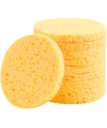 NATUCE 10 pieces 8 cm x 8 cm facial cleansing sponge facial sponge cleansing for removing make-up and body cleansing (round yellow) (10Pcs)