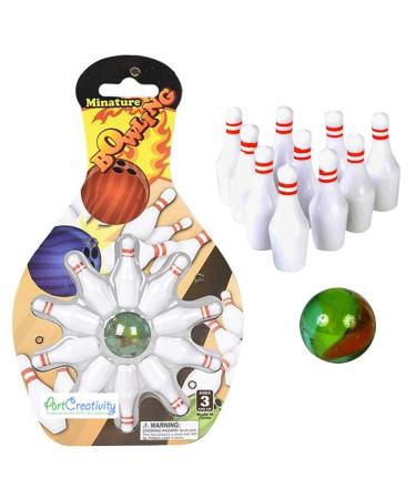 ArtCreativity Mini Bowling Game, Set of 12, Each Set Includes 10 Miniature Pins and 1 Marble Bowling Ball, Tabletop Bowling Sets for Kids and Adults, Party Favors, Goodie Bag Fillers, and Small Prizes