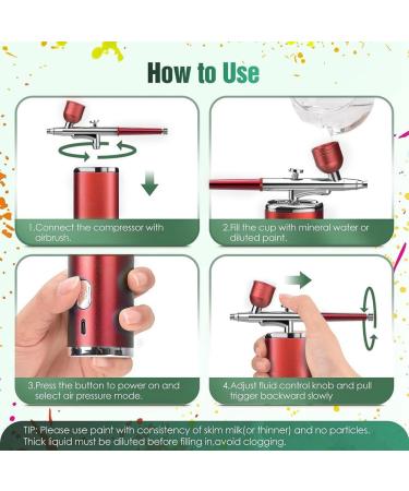 Xeodaun Portable Rechargeable Wireless Airbrush with Compressor for Face Beauty Nail Art Red - Buy Online on GoSupps.com