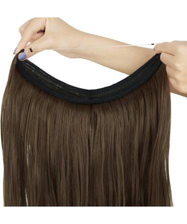 OMGREAET Brown Ombre Wavy Curly Halo Hair Extensions - Light Brown to Light Blonde - 20 Inch - Heat Friendly Fiber - No Clip - Buy Online on GoSupps.com