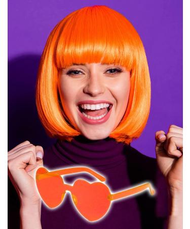 Orange Wig and Sunglasses - Orange Bob Wig Short Orange Wig Orange Wigs for Women Orange Bob Wig with Fringe (Orange) - Buy Online on GoSupps.com